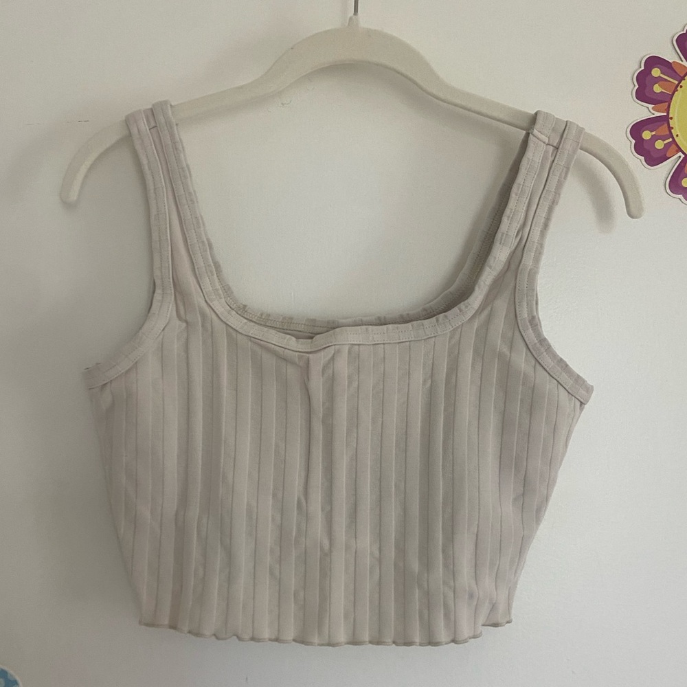 Beige Ribbed Tank Top